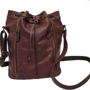 Jack Georges Voyager Collection Crossbody Bucket Bag Leather Brown